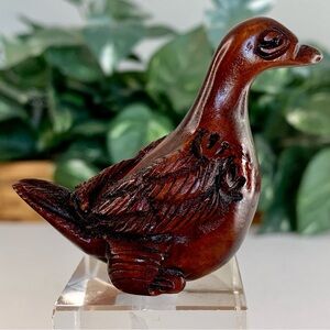 Vintage Boxwood Duck Netsuke Hand Carved Wood Animal Figurine Carving Figure 2.7